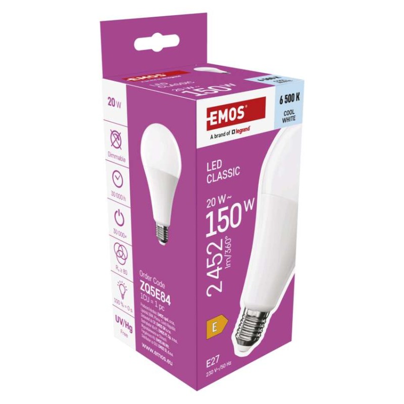 LED izzó Classic A80 / E27 / 20 W (150 W) / 2452 lm / Hideg fehér