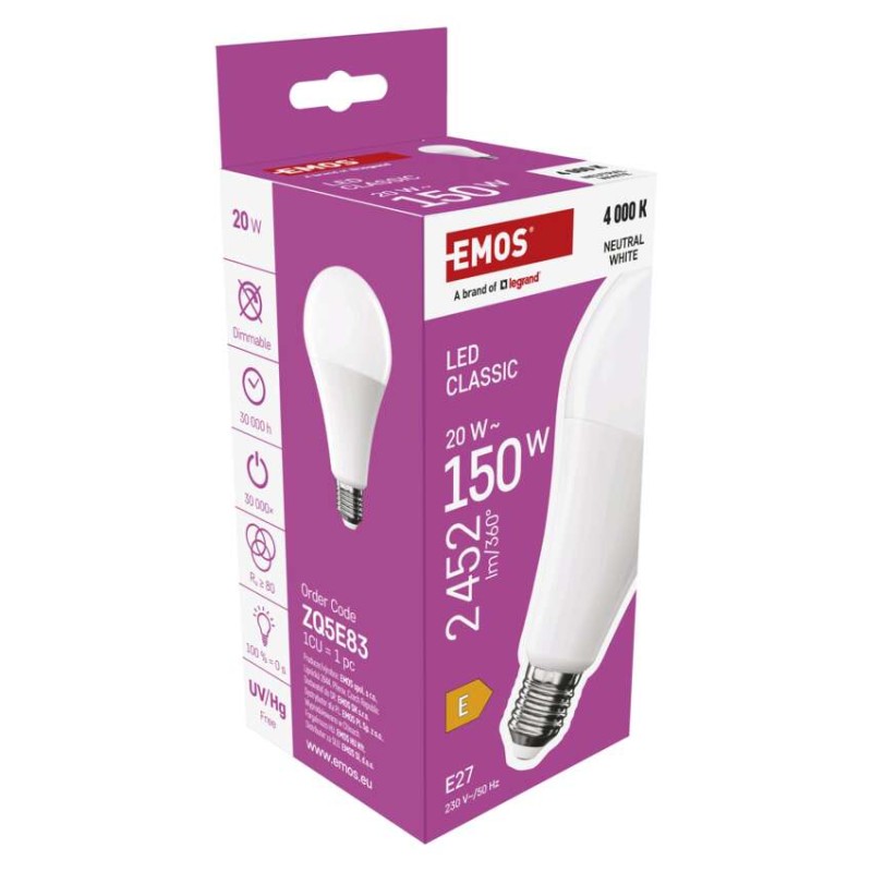 LED spuldze Classic A80 / E27 / 20 W (150 W) / 2452 lm / Neitrāli balta