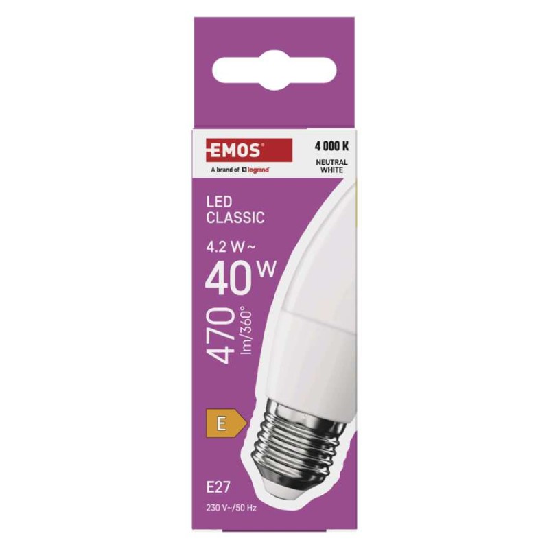 LED žárovka Classic svíčka / E27 / 4,2 W (40 W) / 470 lm / neutrální bílá