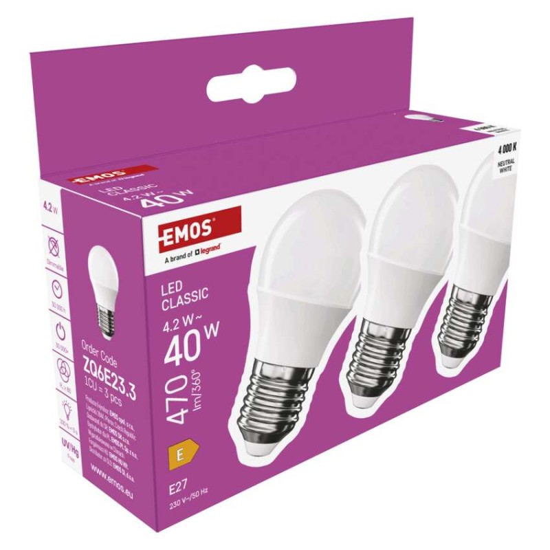 LED izzó Classic Mini Globe / E27 / 4,2 W (40 W) / 470 lm / Természetes fehér