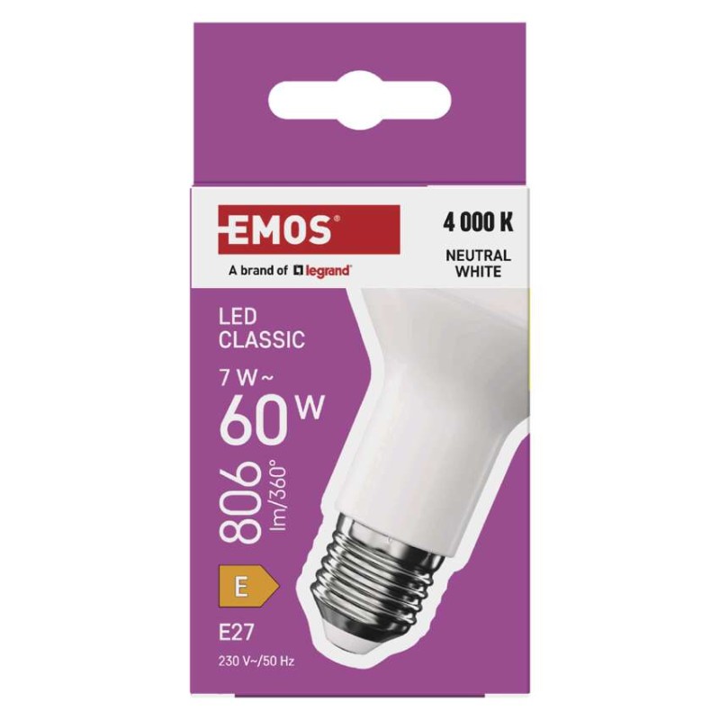 LED spuldze Classic R63 / E27 / 7 W  (60 W) / 806 lm / Neitrāli balta