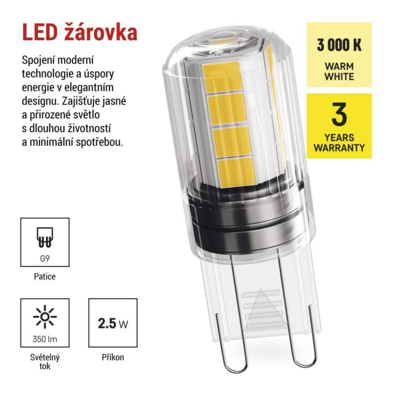 LED žárovka Classic JC / G9 / 2,5 W (32 W) / 350 lm / teplá bílá 