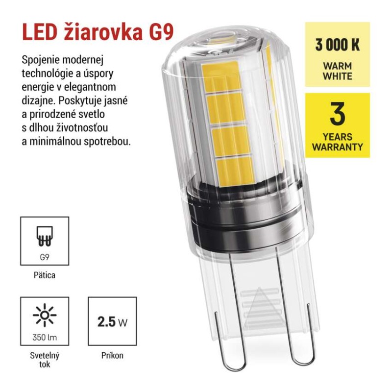 LED žiarovka Classic JC / G9 / 2,5 W (32 W) / 350 lm / teplá biela