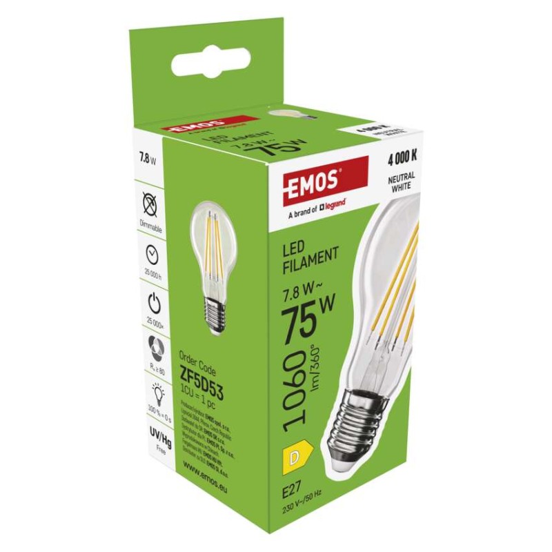 LED pirn Filament A60 / E27 / 7,8 W (75 W) / 1060 lm / Neutraalne valge