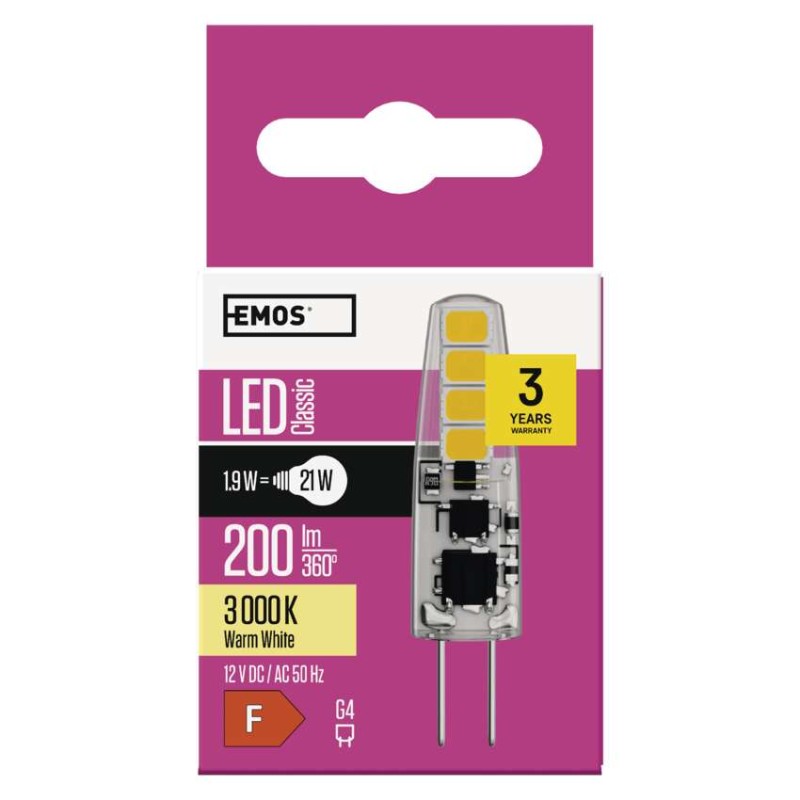 LED izzó Classic JC / G4 / 1,9 W (21 W) / 200 lm / meleg fehér