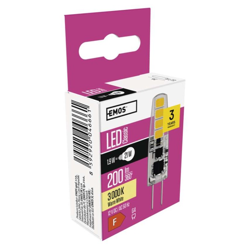 LED izzó Classic JC / G4 / 1,9 W (21 W) / 200 lm / meleg fehér