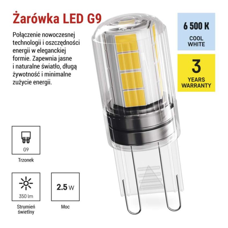 Żarówka LED Classic JC / G9 / 2,5 W (32 W) / 350 lm / zimna biel