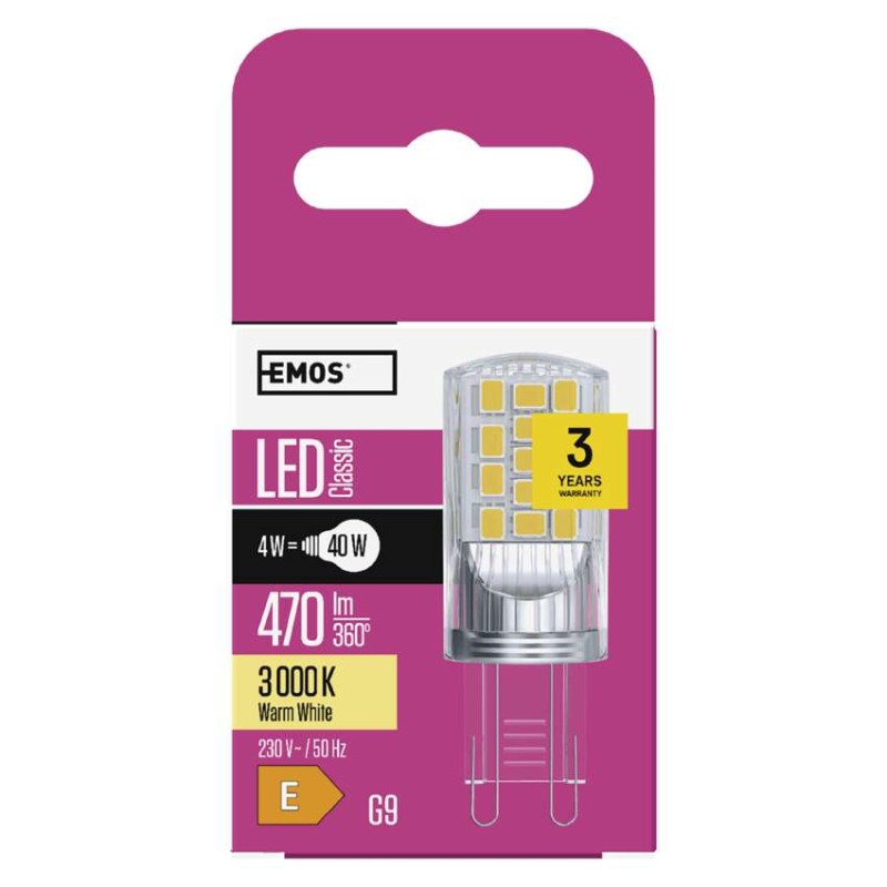 LED spuldze Classic JC / G9 / 4 W (40 W) / 470 lm / silti balta