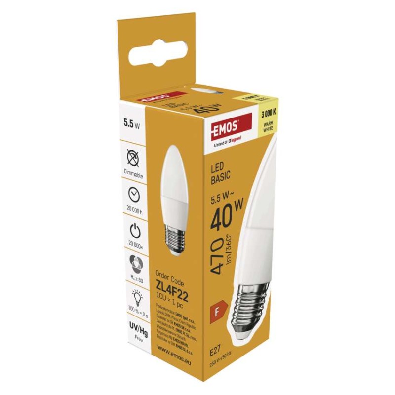 LED pirn Basic Candle / E27 / 5,5 W (40 W) / 470 lm / Soe valge