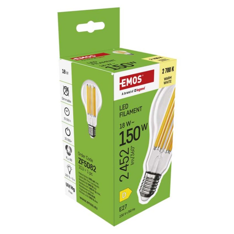 LED žárovka Filament A70 / E27 / 18 W (150 W) / 2452 lm / teplá bílá