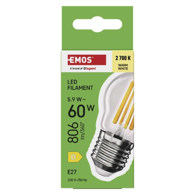 LED pirn Filament Mini Globe / E27 / 5,9 W (60 W) / 806 lm / Soe valge