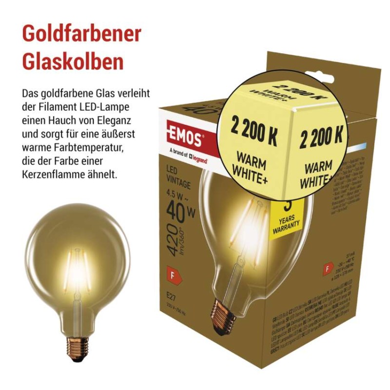 LED Lampe Vintage G125 / E27 / 4,5 W (40 W) / 420 lm / Warmweiß