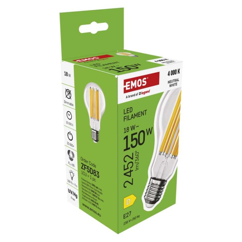 LED žárovka Filament A70 / E27 / 18 W (150 W) / 2452 lm / neutrální bílá