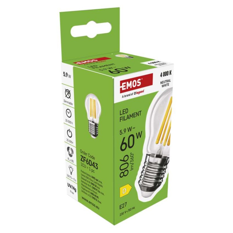 LED spuldze Filament Mini Globe / E27 / 5,9 W (60 W) / 806 lm / Neitrāli balta