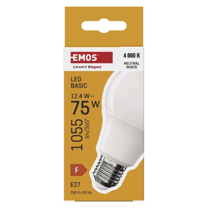 LED izzó Basic A60 / E27 / 12,4 W (75 W) / 1055 lm / Természetes fehér