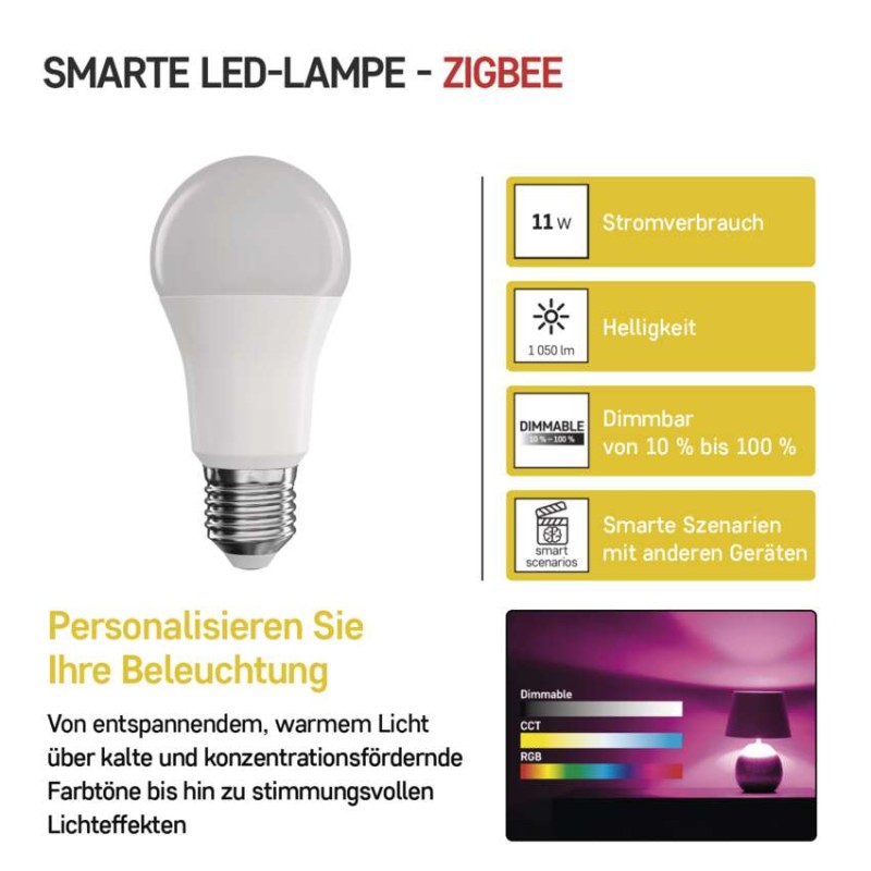 LED Lampe GoSmart A60 / E27 / 11 W (75 W) / 1 050 lm / RGB / dimmbar / Zigbee