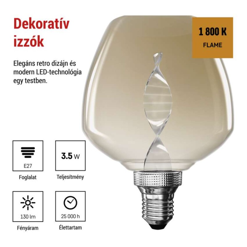 LED izzó DECO S123 / E27 / 3,5 W (14 W) / 130 lm / flame