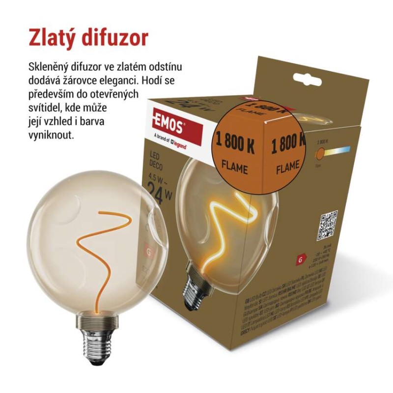 LED žárovka DECO CG125A  / E27 / 4,5 W (24 W) / 240 lm / flame