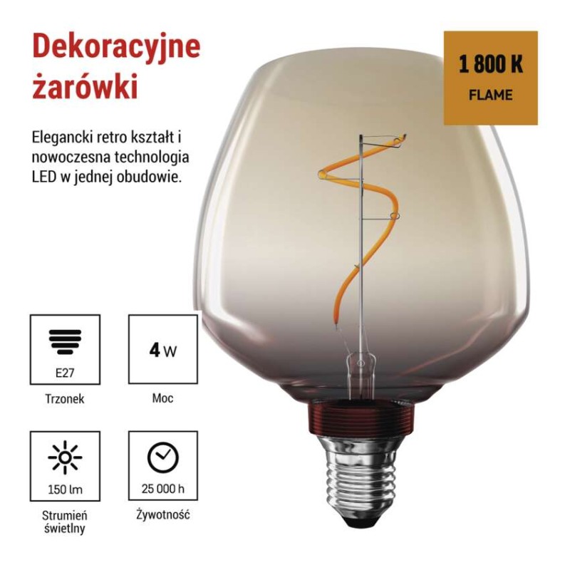Żarówka LED DECO S123 / E27 / 4 W (16 W) / 150 lm / flame