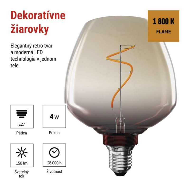 LED žiarovka DECO S123 / E27 / 4 W (16 W) / 150 lm / flame