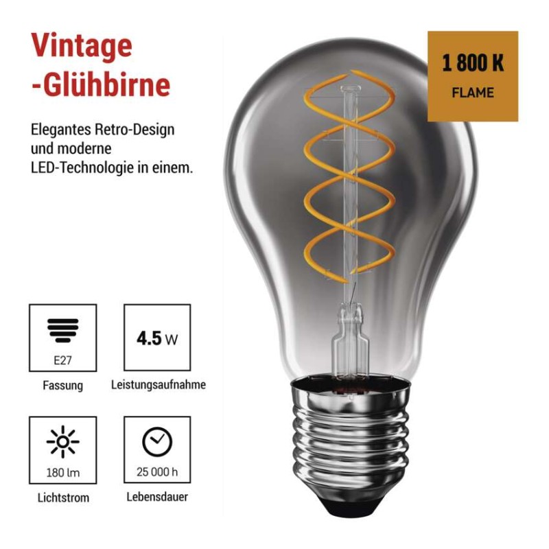 LED Lampe DECO SMOKED A60 / E27 / 4,5 W (19 W) / 180 lm / flame