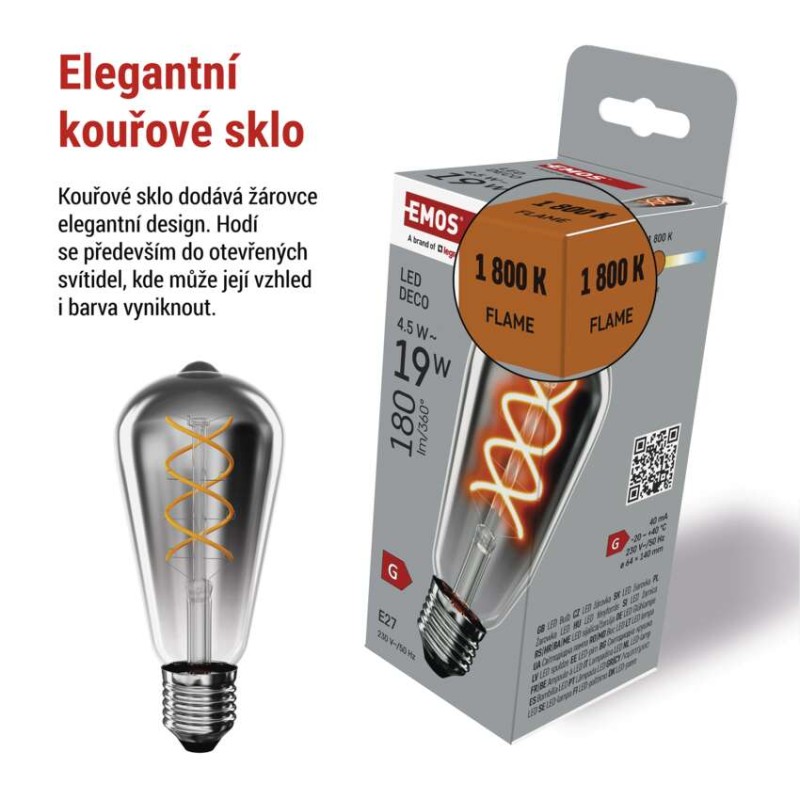 LED žárovka DECO SMOKED ST64 / E27 / 4,5 W (19 W) / 180 lm / flame