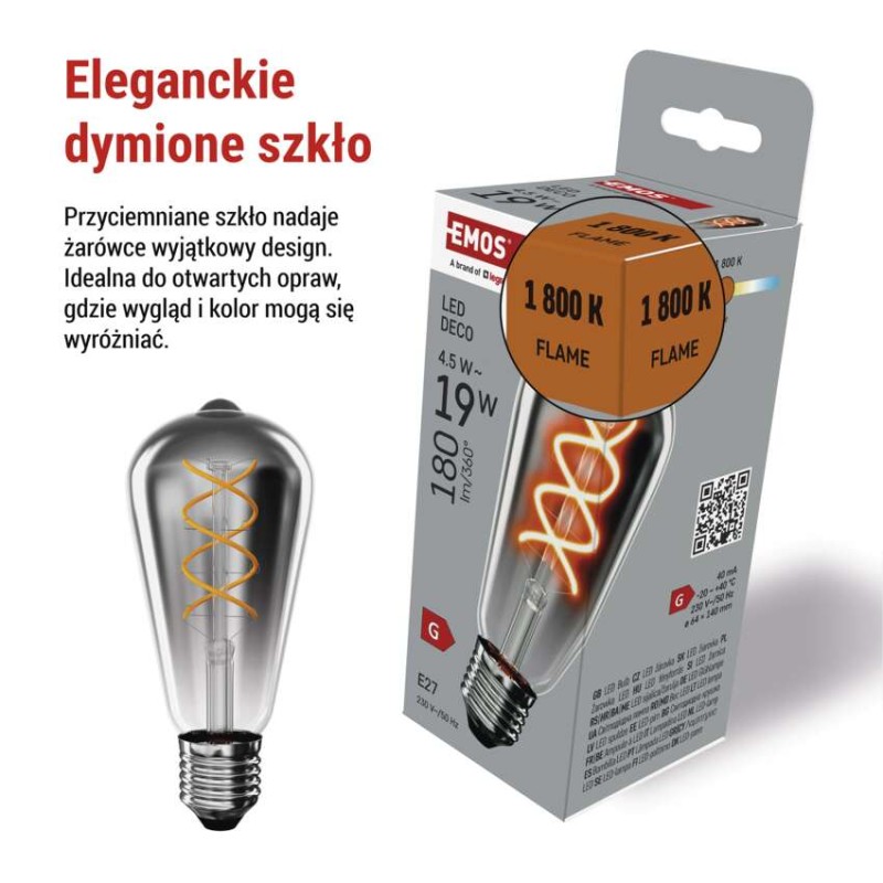 Żarówka LED DECO SMOKED ST64 / E27 / 4,5 W (19 W) / 180 lm / flame