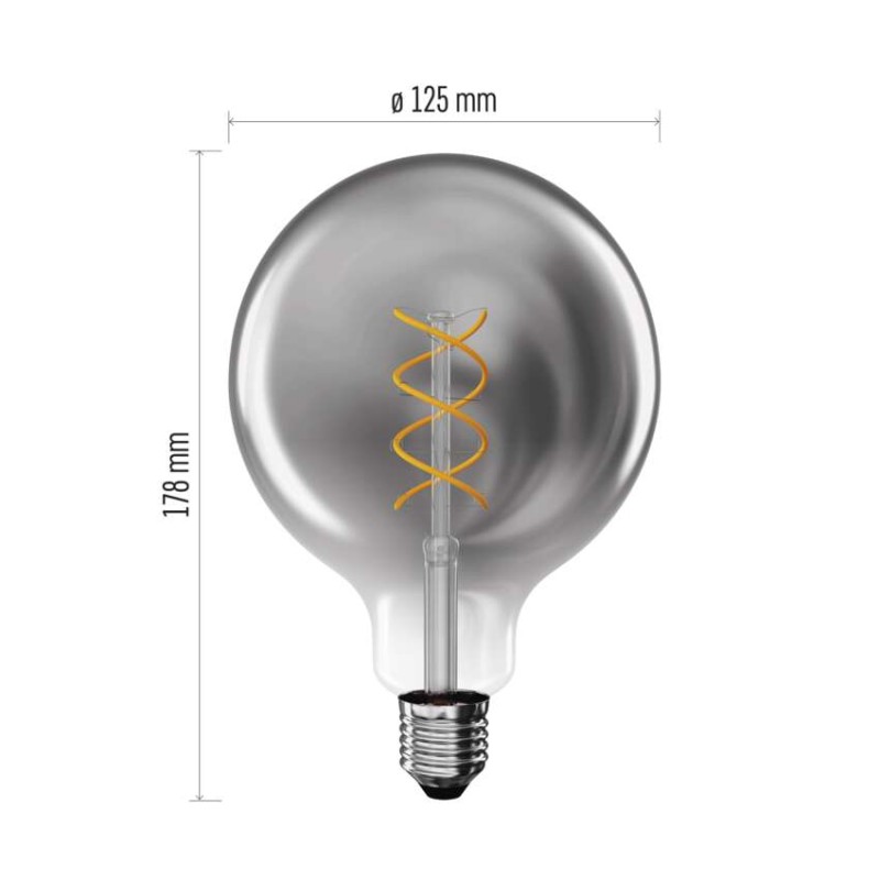 LED žárovka DECO SMOKED G125 / E27 / 4,5 W (19 W) / 180 lm / flame