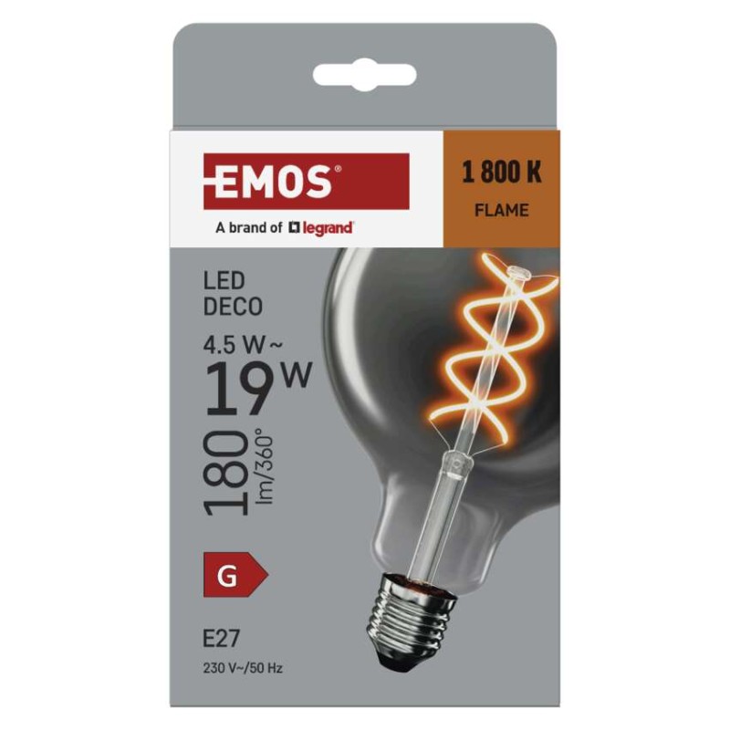 LED žárovka DECO SMOKED G125 / E27 / 4,5 W (19 W) / 180 lm / flame