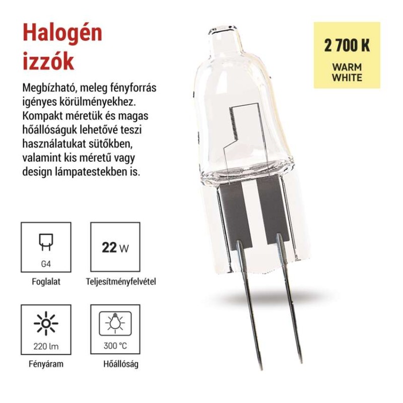 EMOS halogén izzó JC G4 14W 160lm