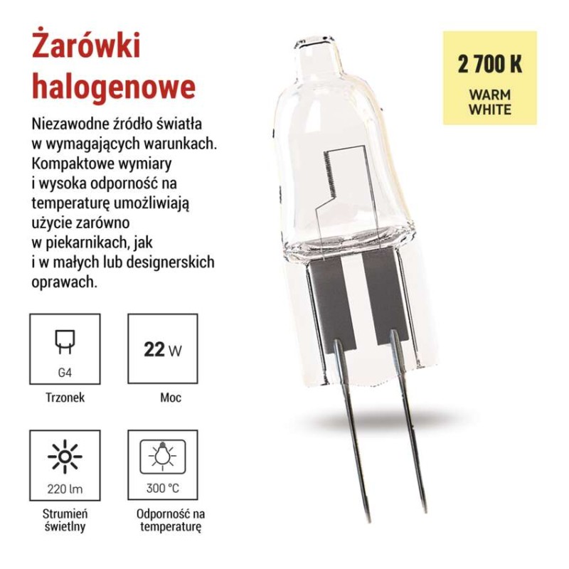 Żarówka halogenowa JC 14W G4 ciepła biel
