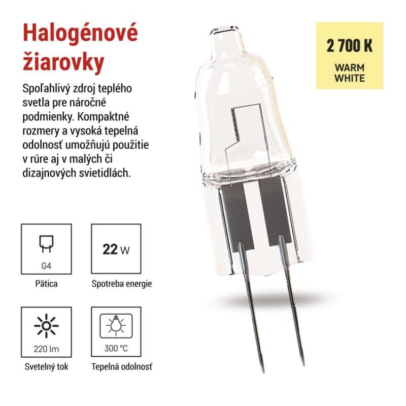 Halogénová žiarovka JC 14W G4 teplá biela 300 °C