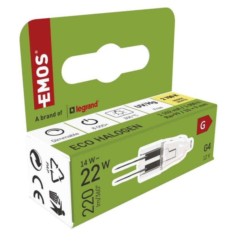 EMOS halogén izzó JC G4 14W 160lm