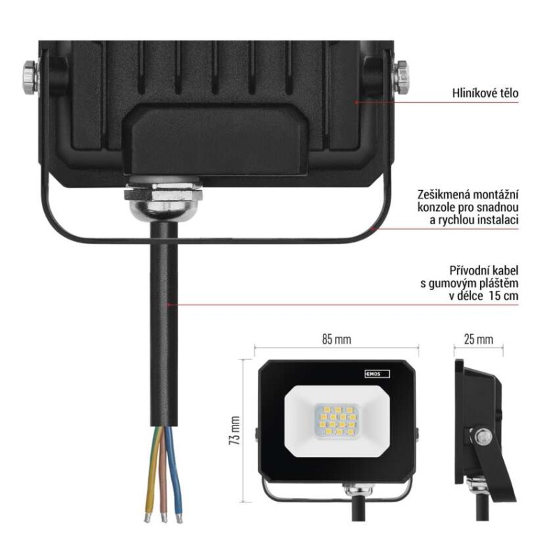 LED reflektor SIMPO 10 W, černý, neutrální bílá
