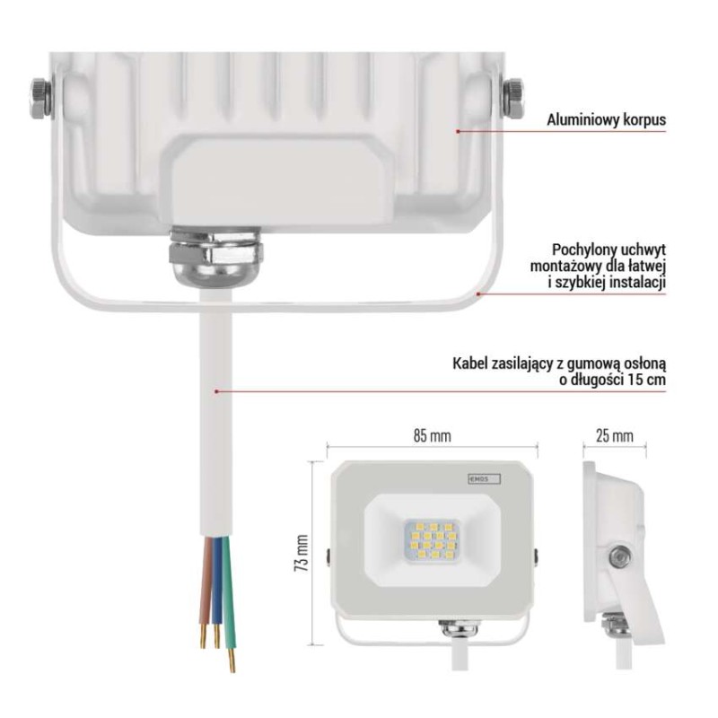 Naświetlacz LED SIMPO 10 W, biały, neutralna biel
