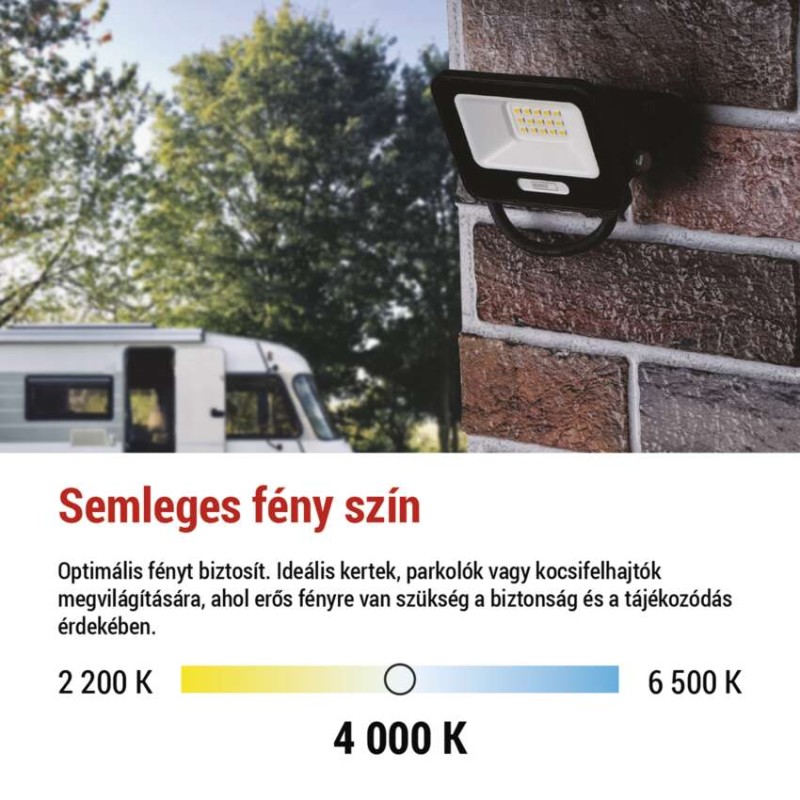 LED reflektor GLARO 10W, fekete, IP65, 1000 lm, természetes fehér