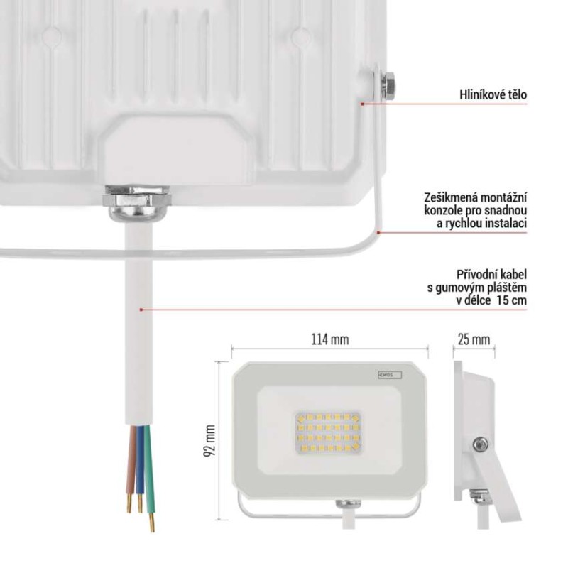 LED reflektor SIMPO 20W, bílý, IP65, 2000 lm, neutrální bílá