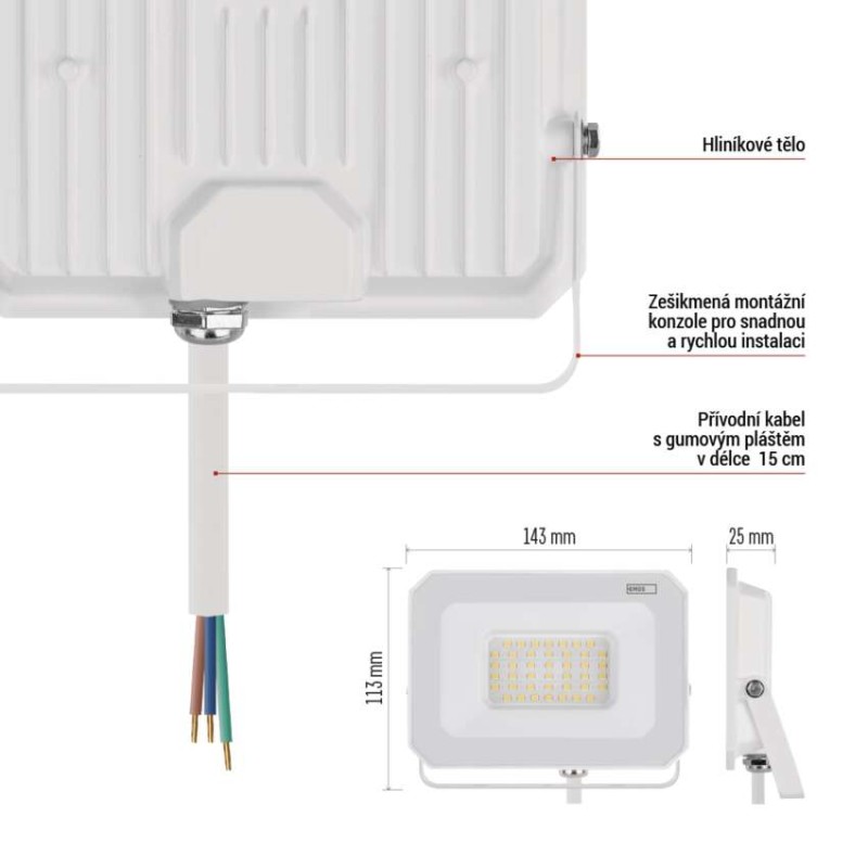 LED reflektor SIMPO 30W, bílý, IP65, 3000 lm, neutrální bílá