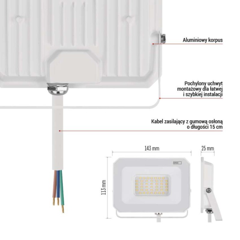 Naświetlacz LED SIMPO 30W, biały, neutralna biel