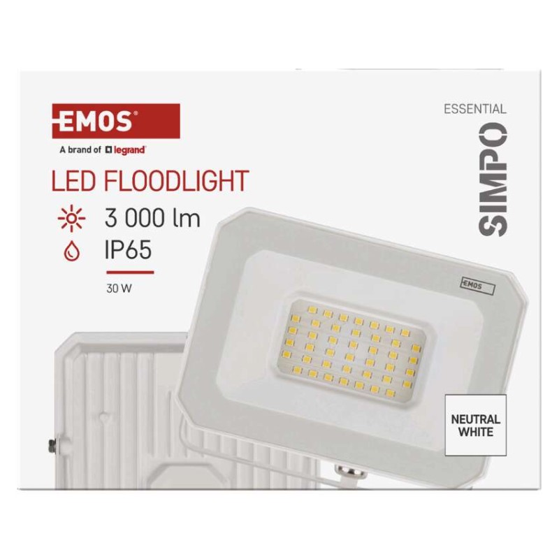 LED reflektor SIMPO 30W, fehér, IP65, 3000 lm, természetes fehér