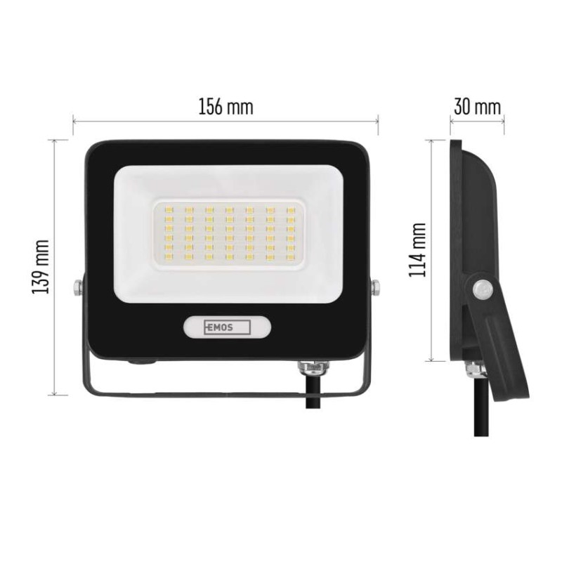 LED reflektor GLARO 30W, fekete, IP65, 3000 lm, természetes fehér
