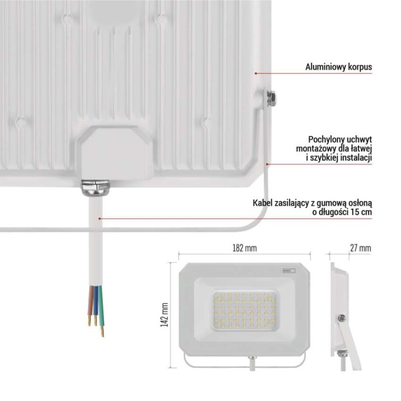 Naświetlacz LED SIMPO 50W, biały, neutralna biel