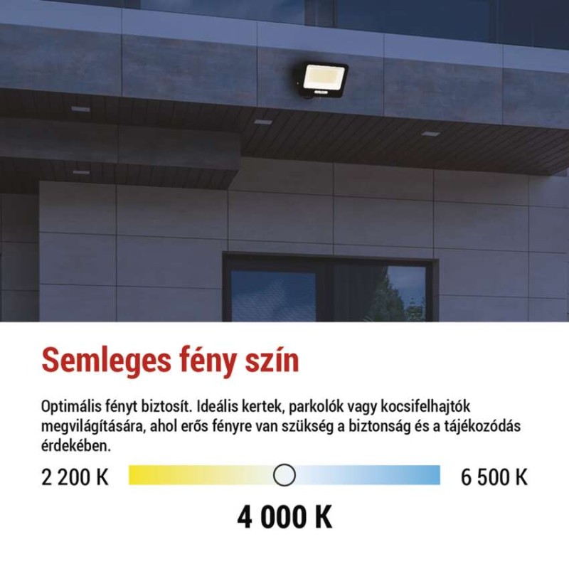 LED reflektor GLARO 100W, fekete, IP65, 10000 lm, természetes fehér