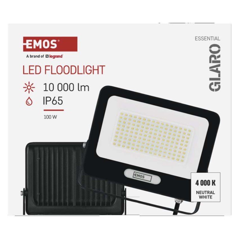 LED reflektor GLARO 100W, fekete, IP65, 10000 lm, természetes fehér