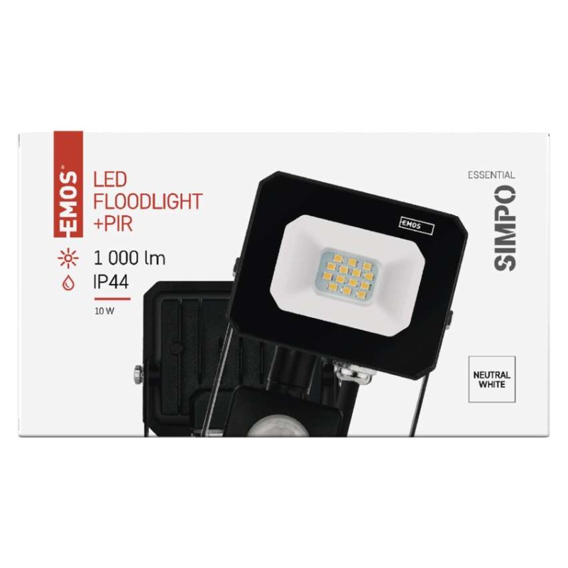 Naświetlacz LED SIMPO 10W, z czujn. PIR, czarny, neutralna biel