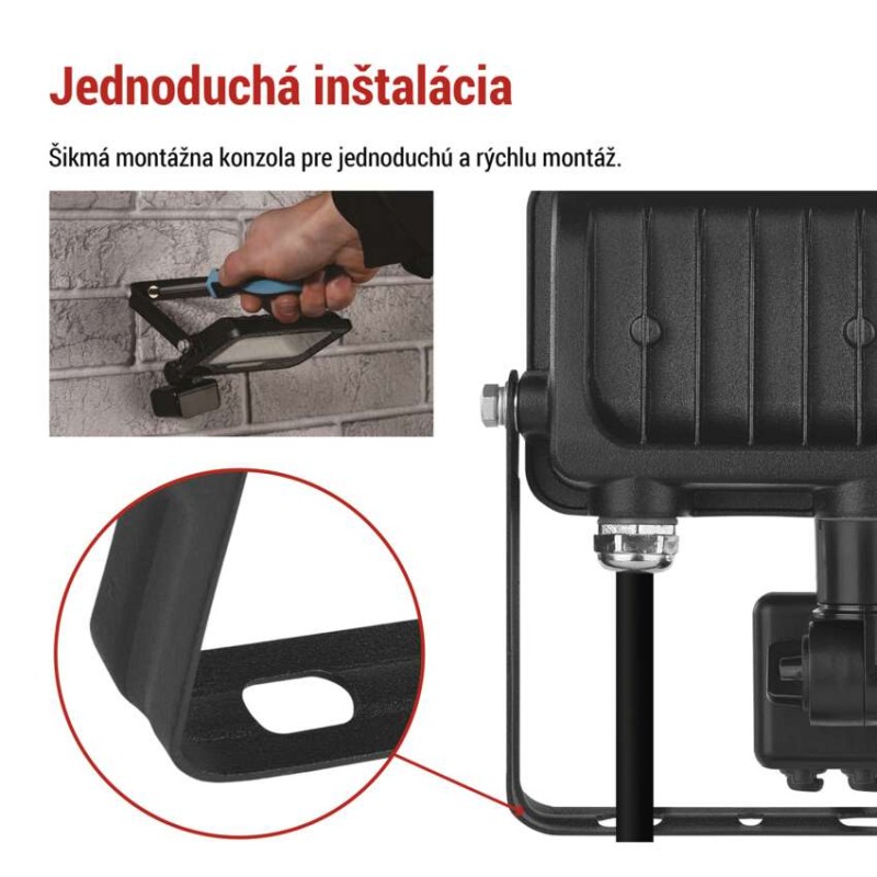 LED reflektor GLARO s pohybovým čidlom, 10 W, čierny, IP54, 1000 lm, neutrálna biela