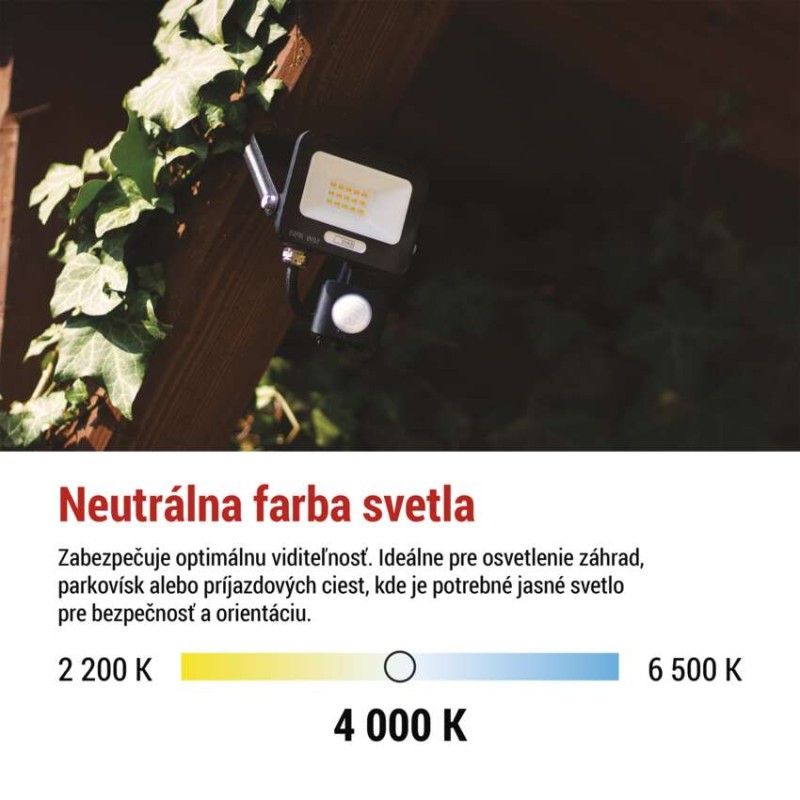 LED reflektor GLARO s pohybovým čidlom, 10 W, čierny, IP54, 1000 lm, neutrálna biela