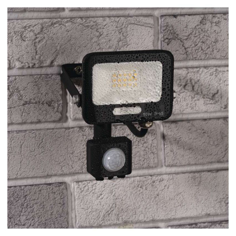 LED reflektor GLARO s pohybovým čidlom, 10 W, čierny, IP54, 1000 lm, neutrálna biela