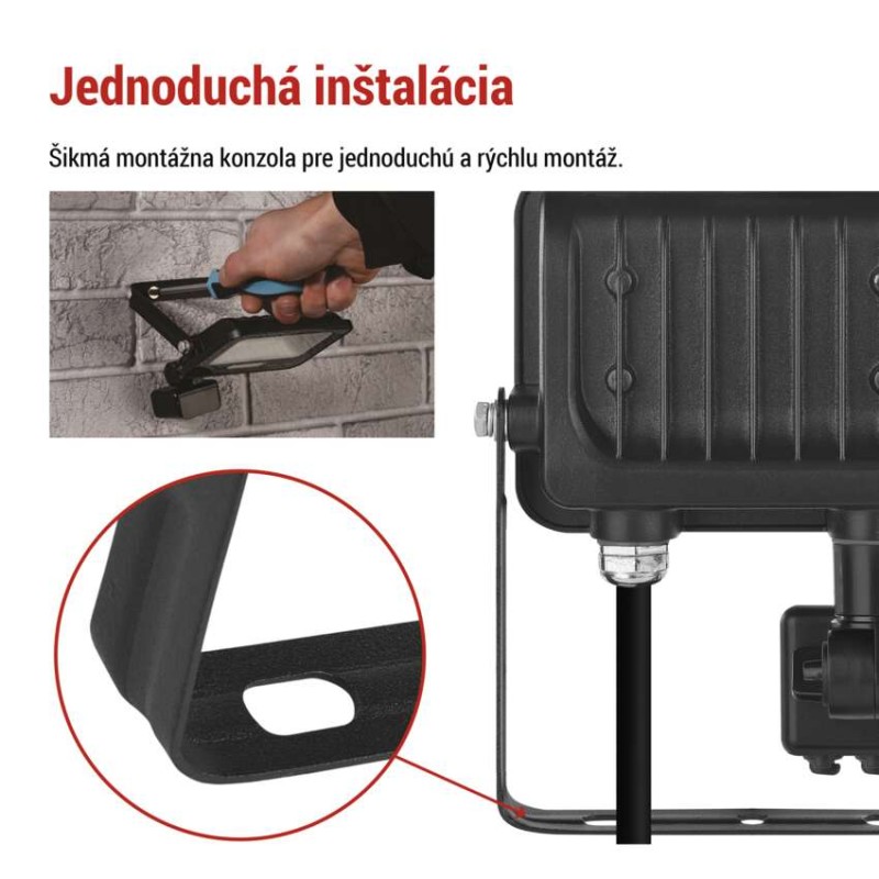 LED reflektor GLARO PIR 20 W, fekete, IP54, 2000 lm, természetes fehér