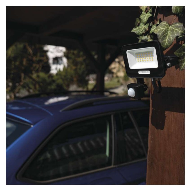 LED reflektor GLARO PIR 20 W, fekete, IP54, 2000 lm, természetes fehér